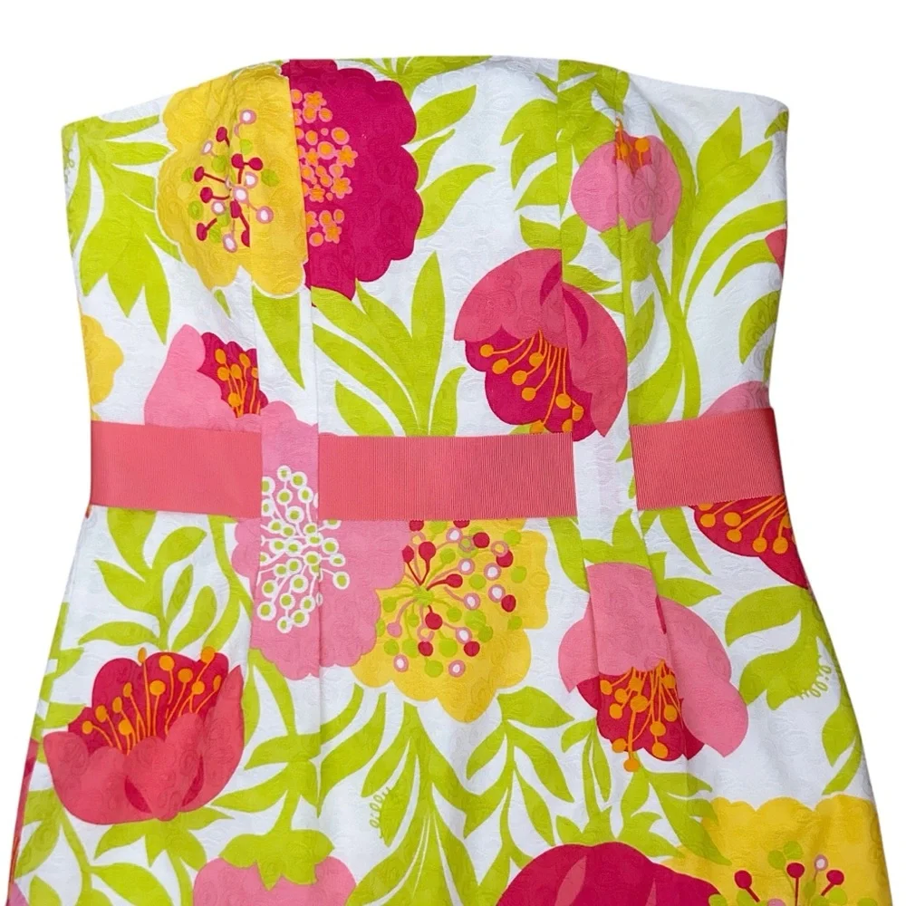 NEW Lilly Pulitzer Vanessa Bright Floral Cotton Jacquard Strapless Dress 12 - Picture 3 of 11